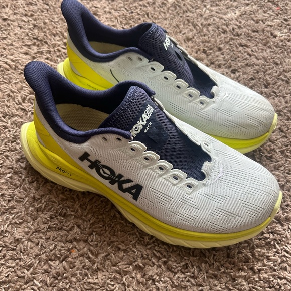 Hoka grey and Neon Yellow and blue Running Shoes - Picture 1 of 5